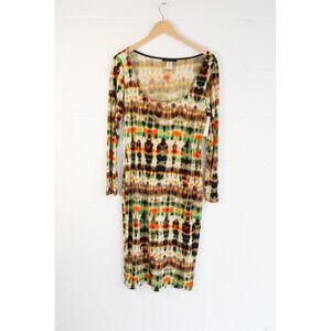Sexy Diva Bodycon Dress Women 1XL Multicolor Tie Dye‎ Long Sleeve Scoop Neck